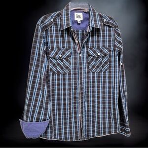 Paper Denim & Cloth long sleeve button down Western or Military vibe plaid shirt
